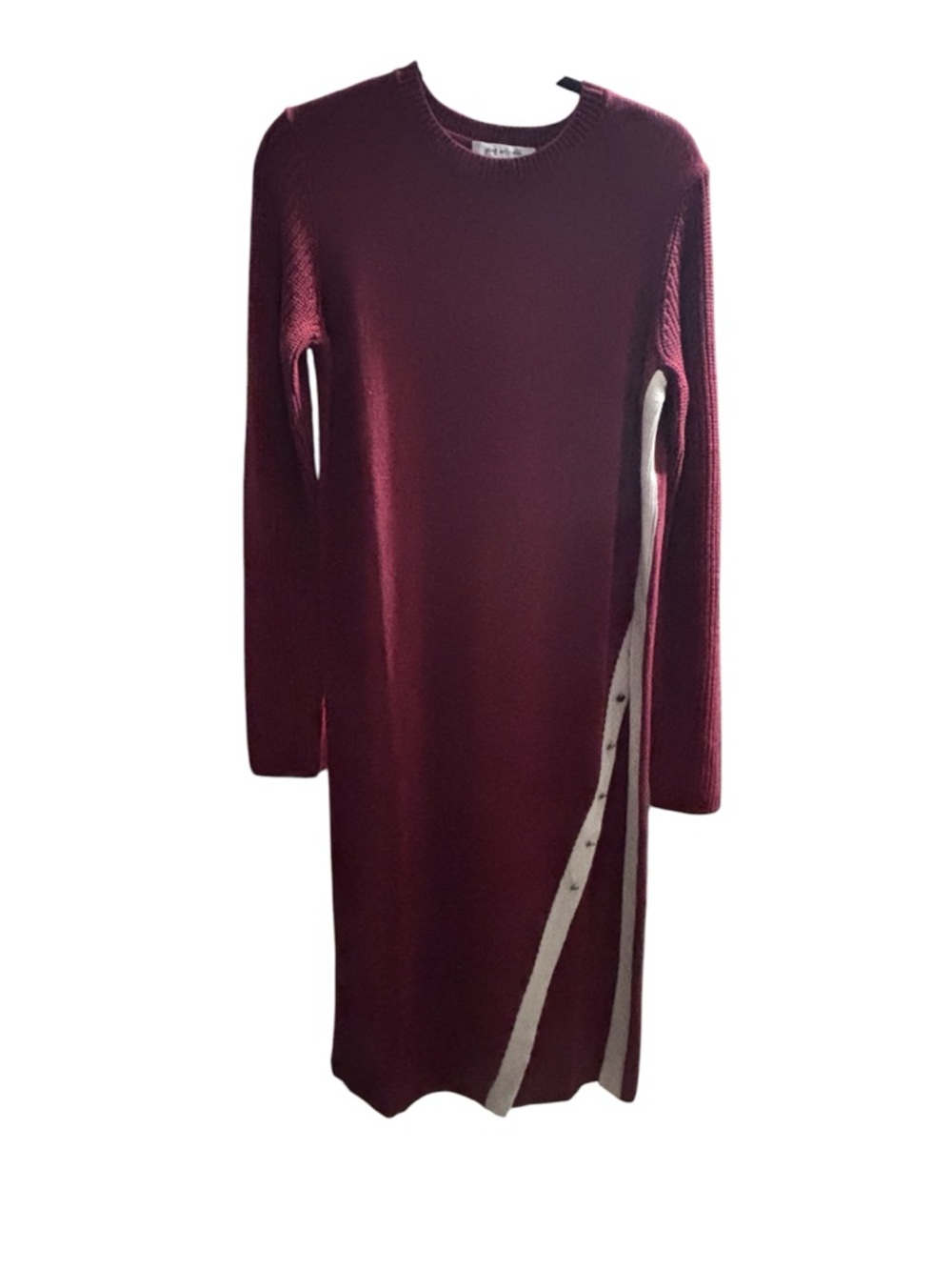 Peace Love World Burgundy Knit Long Sleeve Dress with White Button Trim